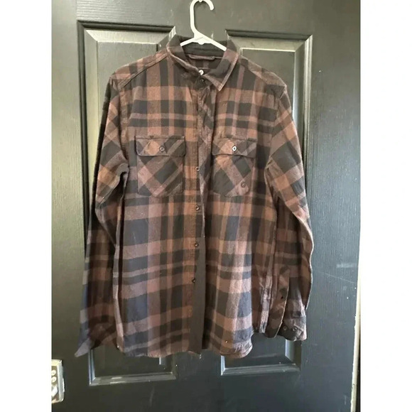 Dravus Heading Nowhere Lager Woven Brown Flannel Shirt Size Medium - Picture 2 of 9